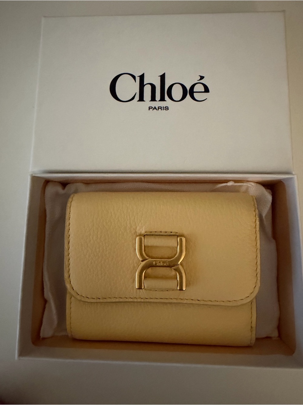 Chloé Pale Yellow Leather Compact Wallet with Gold Hardware